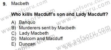 İngiliz/Amerikan Edebiyatı 2 Dersi 2014 - 2015 Yılı (Final) Dönem Sonu Sınav Soruları 9. Soru