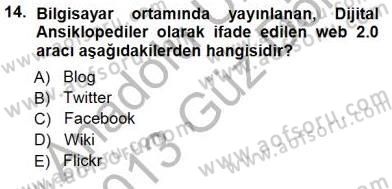 İng. Öğretmenliğinde Öğretim Teknolojileri Ve Materyal Tasarımı 1 Dersi 2012 - 2013 Yılı (Final) Dönem Sonu Sınav Soruları 14. Soru