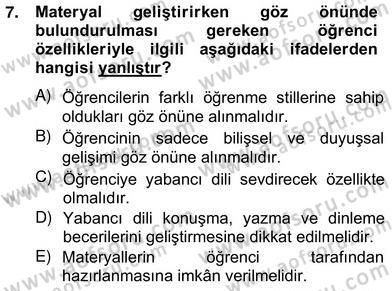 İng. Öğretmenliğinde Öğretim Teknolojileri Ve Materyal Tasarımı 2 Dersi 2012 - 2013 Yılı (Vize) Ara Sınav Soruları 7. Soru