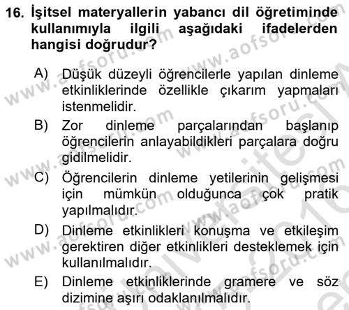 İng. Öğretmenliğinde Öğretim Teknolojileri Ve Materyal Tasarımı 2 Dersi 2015 - 2016 Yılı (Final) Dönem Sonu Sınav Soruları 16. Soru