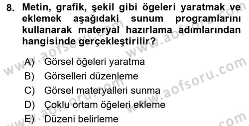İng. Öğretmenliğinde Öğretim Teknolojileri Ve Materyal Tasarımı 2 Dersi 2015 - 2016 Yılı (Final) Dönem Sonu Sınav Soruları 8. Soru