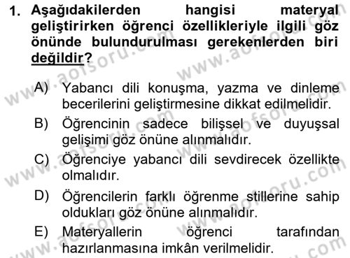 İng. Öğretmenliğinde Öğretim Teknolojileri Ve Materyal Tasarımı 2 Dersi 2016 - 2017 Yılı 3 Ders Sınav Soruları 1. Soru