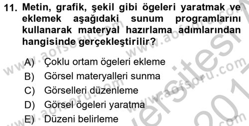 İng. Öğretmenliğinde Öğretim Teknolojileri Ve Materyal Tasarımı 2 Dersi 2016 - 2017 Yılı 3 Ders Sınav Soruları 11. Soru