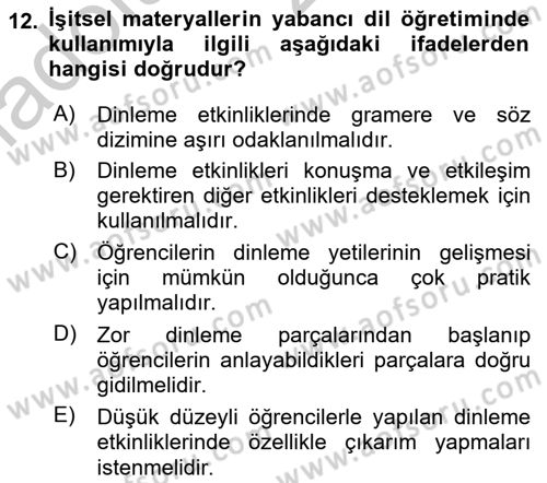 İng. Öğretmenliğinde Öğretim Teknolojileri Ve Materyal Tasarımı 2 Dersi 2016 - 2017 Yılı 3 Ders Sınav Soruları 12. Soru
