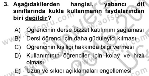 İng. Öğretmenliğinde Öğretim Teknolojileri Ve Materyal Tasarımı 2 Dersi 2016 - 2017 Yılı 3 Ders Sınav Soruları 3. Soru