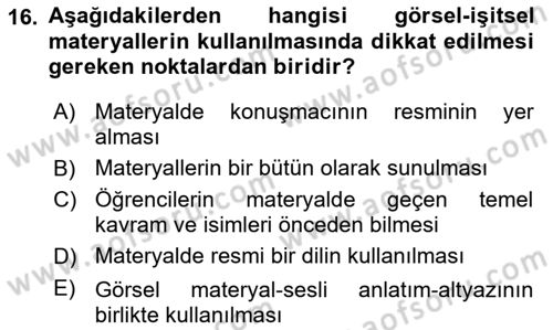 İng. Öğretmenliğinde Öğretim Teknolojileri Ve Materyal Tasarımı 2 Dersi 2016 - 2017 Yılı (Final) Dönem Sonu Sınav Soruları 16. Soru