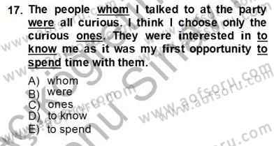 Pedagojik Gramer 1 Dersi 2013 - 2014 Yılı (Final) Dönem Sonu Sınav Soruları 17. Soru