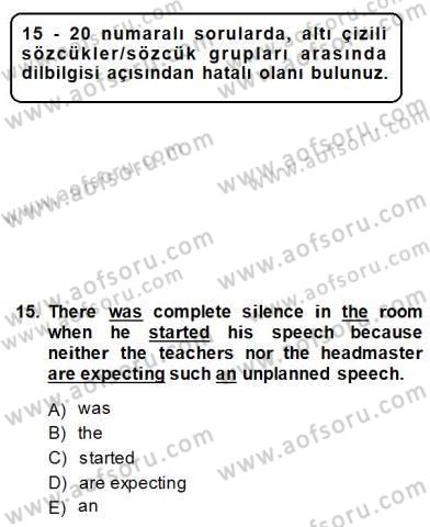 Pedagojik Gramer 1 Dersi Ara Sınavı Deneme Sınav Soruları 15. Soru