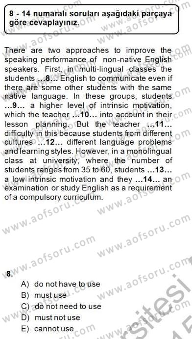 Pedagojik Gramer 1 Dersi Ara Sınavı Deneme Sınav Soruları 8. Soru