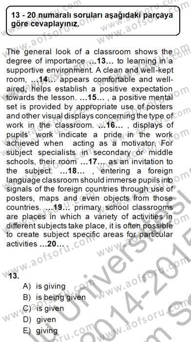 Pedagojik Gramer 1 Dersi 2014 - 2015 Yılı (Final) Dönem Sonu Sınav Soruları 13. Soru