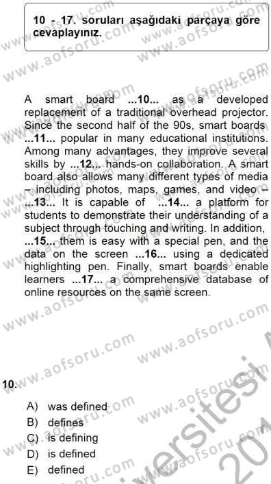 Pedagojik Gramer 1 Dersi Ara Sınavı Deneme Sınav Soruları 10. Soru