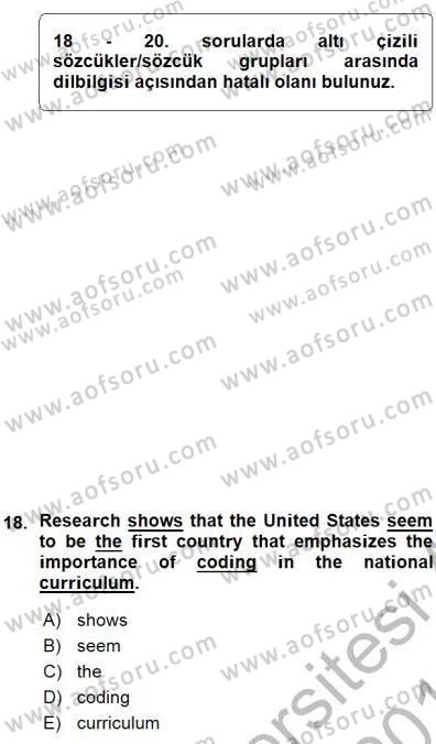 Pedagojik Gramer 1 Dersi Ara Sınavı Deneme Sınav Soruları 18. Soru