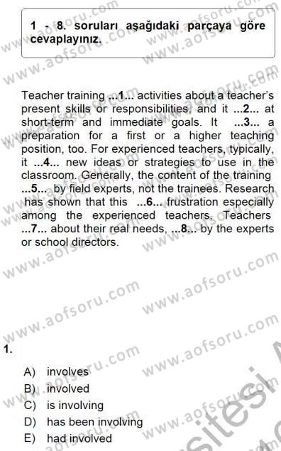 Pedagojik Gramer 1 Dersi 2015 - 2016 Yılı (Final) Dönem Sonu Sınav Soruları 1. Soru