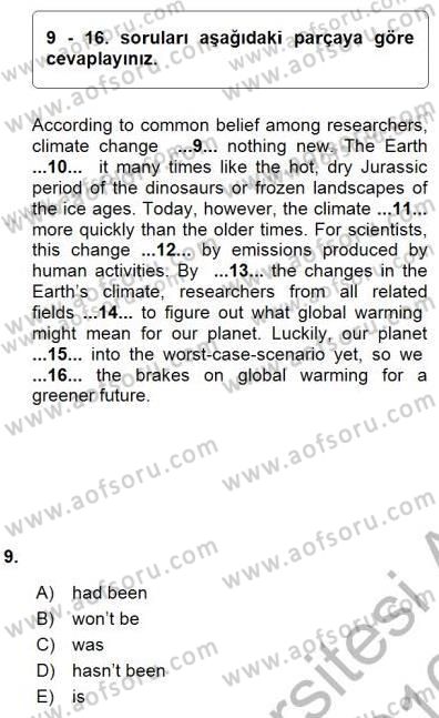 Pedagojik Gramer 1 Dersi 2015 - 2016 Yılı (Final) Dönem Sonu Sınav Soruları 9. Soru