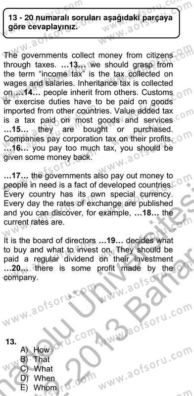 Pedagojik Gramer 2 Dersi 2012 - 2013 Yılı (Vize) Ara Sınav Soruları 13. Soru