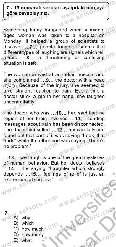 Pedagojik Gramer 2 Dersi 2012 - 2013 Yılı (Final) Dönem Sonu Sınav Soruları 7. Soru