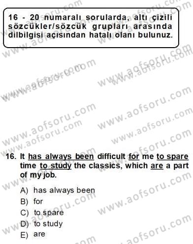 Pedagojik Gramer 2 Dersi 2013 - 2014 Yılı (Final) Dönem Sonu Sınav Soruları 16. Soru
