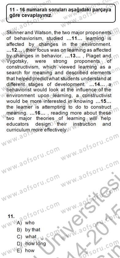 Pedagojik Gramer 2 Dersi 2014 - 2015 Yılı (Vize) Ara Sınav Soruları 11. Soru