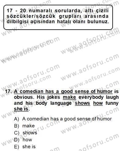 Pedagojik Gramer 2 Dersi 2014 - 2015 Yılı (Vize) Ara Sınav Soruları 17. Soru
