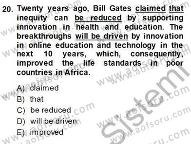 Pedagojik Gramer 2 Dersi 2014 - 2015 Yılı (Vize) Ara Sınav Soruları 20. Soru
