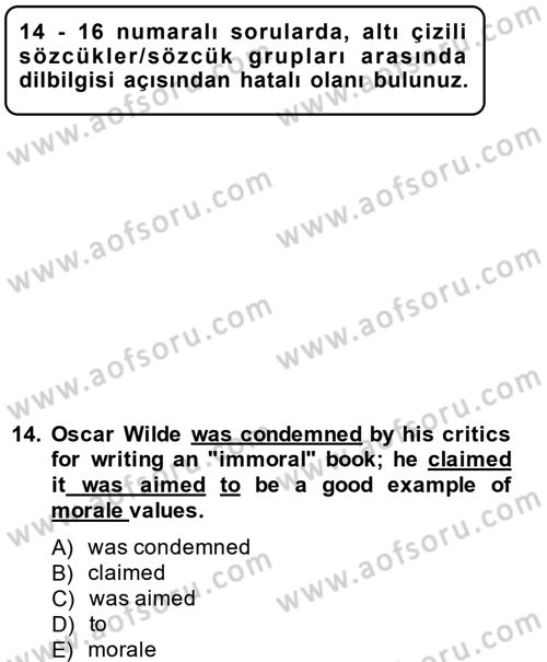 Pedagojik Gramer 2 Dersi 2014 - 2015 Yılı Tek Ders Sınav Soruları 14. Soru