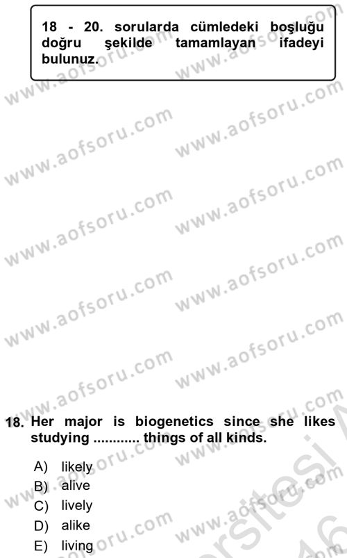 Pedagojik Gramer 2 Dersi 2015 - 2016 Yılı (Final) Dönem Sonu Sınav Soruları 18. Soru