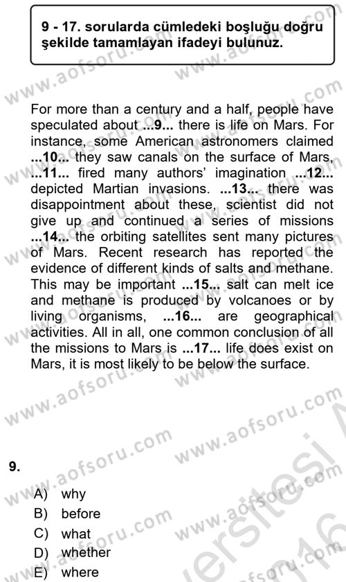 Pedagojik Gramer 2 Dersi 2015 - 2016 Yılı (Final) Dönem Sonu Sınav Soruları 9. Soru