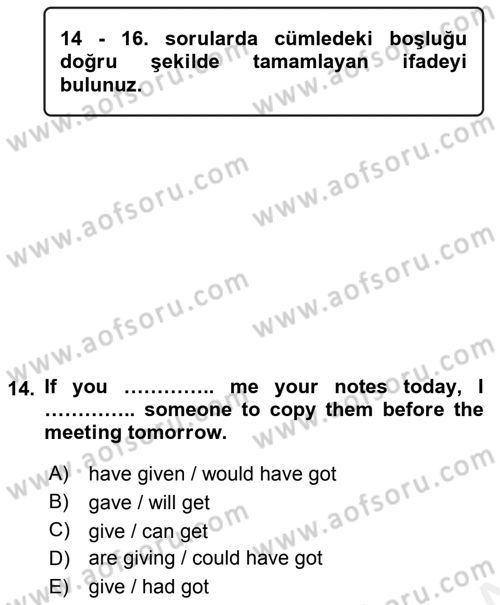Pedagojik Gramer 2 Dersi 2015 - 2016 Yılı Tek Ders Sınav Soruları 14. Soru