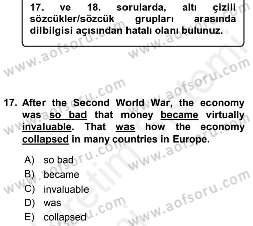 Pedagojik Gramer 2 Dersi 2015 - 2016 Yılı Tek Ders Sınav Soruları 17. Soru