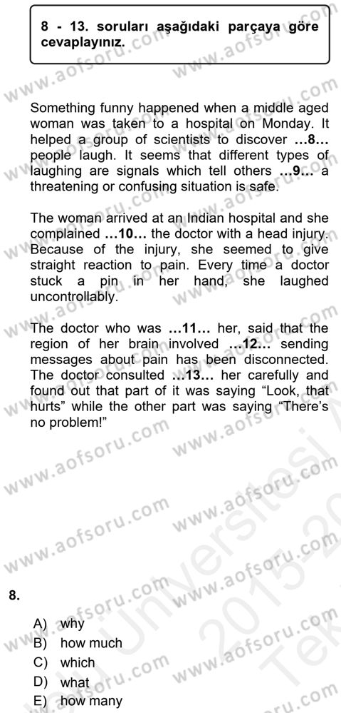 Pedagojik Gramer 2 Dersi 2015 - 2016 Yılı Tek Ders Sınav Soruları 8. Soru