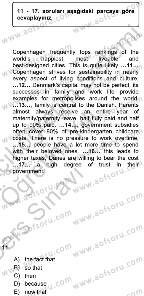 Pedagojik Gramer 2 Dersi 2016 - 2017 Yılı 3 Ders Sınav Soruları 11. Soru