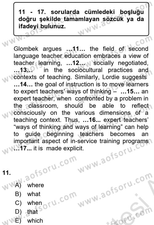 Pedagojik Gramer 2 Dersi 2016 - 2017 Yılı (Final) Dönem Sonu Sınav Soruları 11. Soru