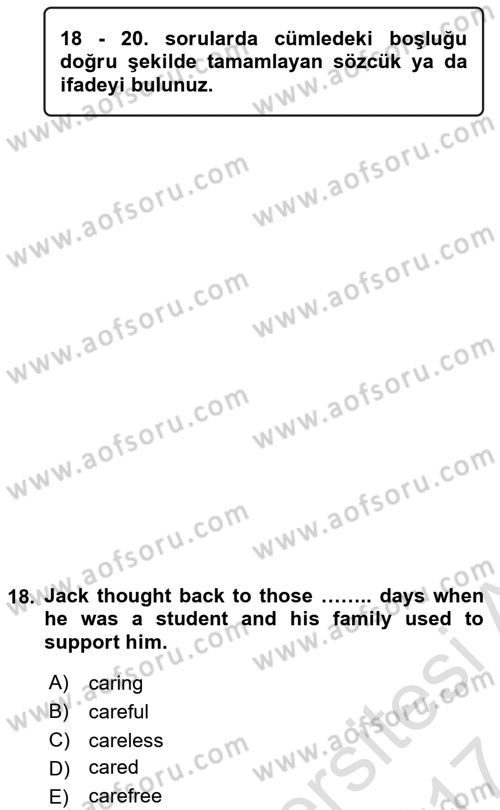 Pedagojik Gramer 2 Dersi 2016 - 2017 Yılı (Final) Dönem Sonu Sınav Soruları 18. Soru