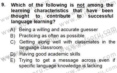Dil Edinimi Dersi Ara Sınavı Deneme Sınav Soruları 9. Soru