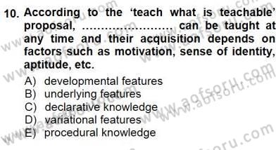 Dil Edinimi Dersi 2012 - 2013 Yılı (Final) Dönem Sonu Sınav Soruları 10. Soru