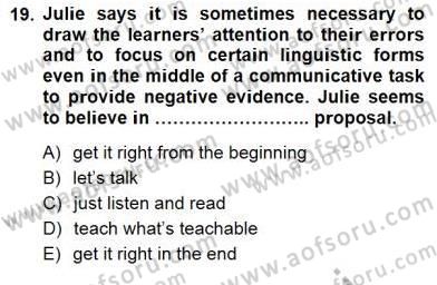 Dil Edinimi Dersi 2012 - 2013 Yılı (Final) Dönem Sonu Sınav Soruları 19. Soru