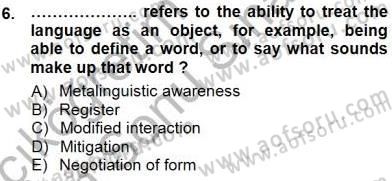 Dil Edinimi Dersi 2012 - 2013 Yılı (Final) Dönem Sonu Sınav Soruları 6. Soru