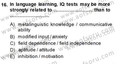 Dil Edinimi Dersi 2013 - 2014 Yılı (Vize) Ara Sınavı 16. Soru