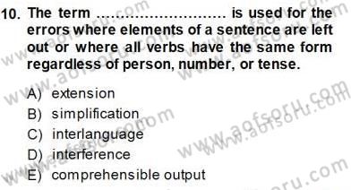 Dil Edinimi Dersi 2013 - 2014 Yılı (Final) Dönem Sonu Sınavı 10. Soru
