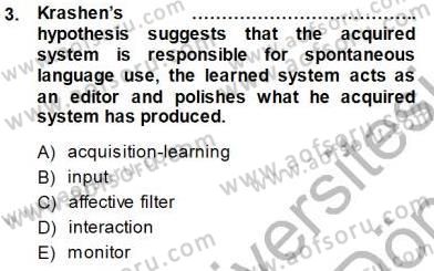Dil Edinimi Dersi 2013 - 2014 Yılı (Final) Dönem Sonu Sınav Soruları 3. Soru
