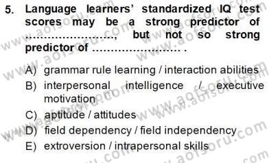 Dil Edinimi Dersi Ara Sınavı Deneme Sınav Soruları 5. Soru