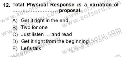 Dil Edinimi Dersi 2014 - 2015 Yılı (Final) Dönem Sonu Sınav Soruları 12. Soru