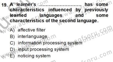 Dil Edinimi Dersi 2014 - 2015 Yılı (Final) Dönem Sonu Sınav Soruları 19. Soru