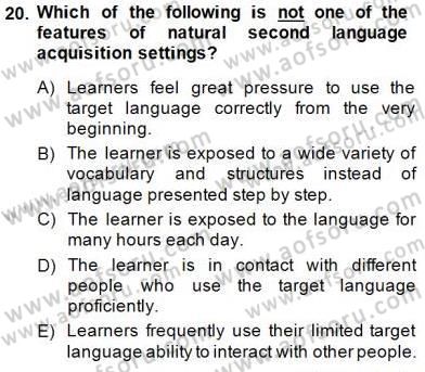 Dil Edinimi Dersi 2014 - 2015 Yılı (Final) Dönem Sonu Sınav Soruları 20. Soru