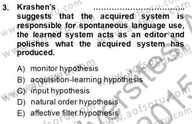 Dil Edinimi Dersi 2014 - 2015 Yılı (Final) Dönem Sonu Sınav Soruları 3. Soru
