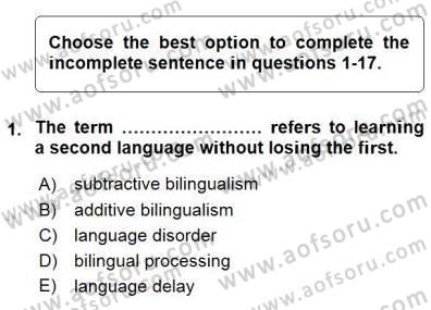 Dil Edinimi Dersi 2015 - 2016 Yılı (Final) Dönem Sonu Sınav Soruları 1. Soru