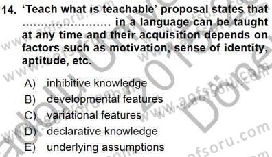 Dil Edinimi Dersi 2015 - 2016 Yılı (Final) Dönem Sonu Sınav Soruları 14. Soru