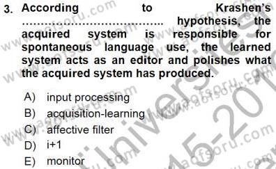 Dil Edinimi Dersi 2015 - 2016 Yılı (Final) Dönem Sonu Sınav Soruları 3. Soru