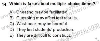 Yabancı Dil Öğretiminde Ölçme Ve Değerlendirme 1 Dersi Ara Sınavı Deneme Sınav Soruları 14. Soru