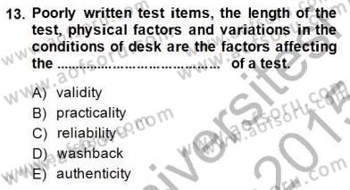 Yabancı Dil Öğretiminde Ölçme Ve Değerlendirme 1 Dersi Ara Sınavı Deneme Sınav Soruları 13. Soru
